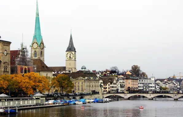 Bridge, river, home, Switzerland, Switzerland, Zurich, architecture., Zurich