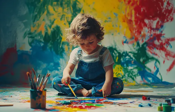 Glass, wall, paint, paint, child, boy, baby, artist