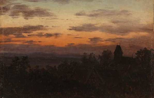 Landscape, Carl Gustav Carus, 1830, at sunset