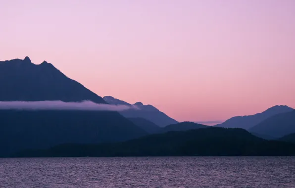 Sunset, mountains, lake, british columbia, vancouver island, Kennedy Lake