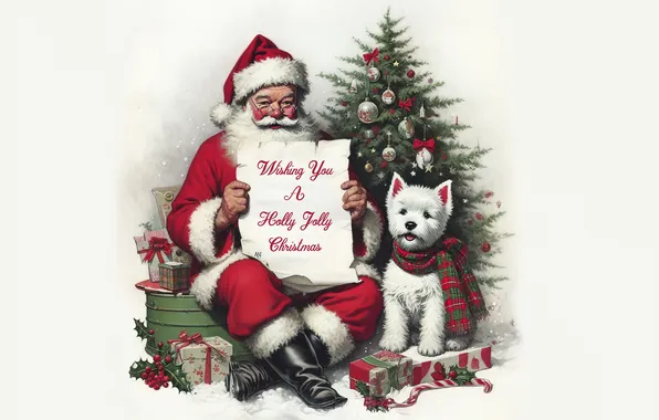 Text, paper, the inscription, dog, Christmas, gifts, puppy, white background