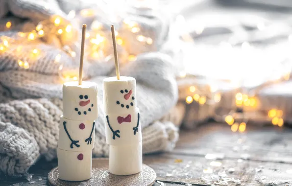 Christmas, candy, New year, snowmen, snowman, a couple, Duo, faces