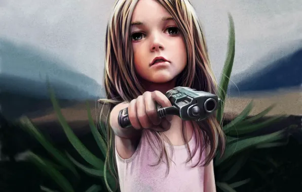 Grass, look, style, weapons, sweetheart, bullet, dress, girl