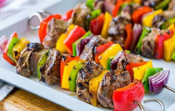 Meat, pepper, vegetables, kebab