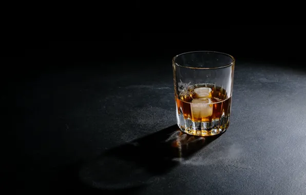 Glass, ice, whiskey