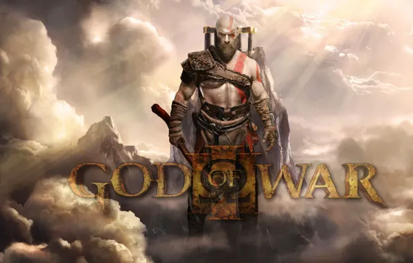 Kratos, viking, Forte, Machado, arma, powerful, man, Deus