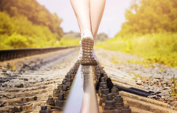 Picture legs, woman, rail