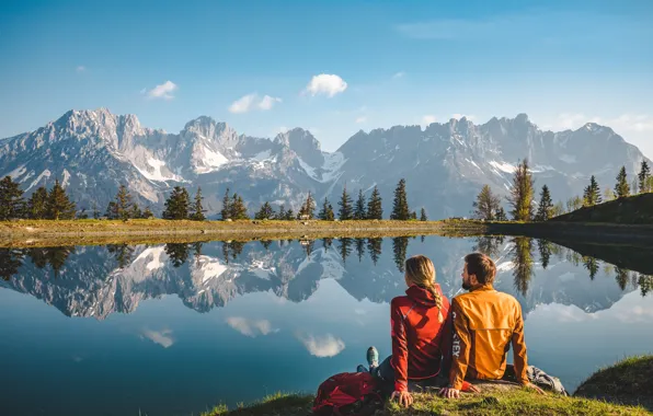 Girl, Mountains, Lake, Austria, Two, Male, Austria, Tyrol