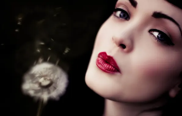 Girl, background, dandelion