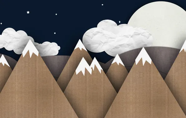 Stars, mountains, night, cardboard, mountains