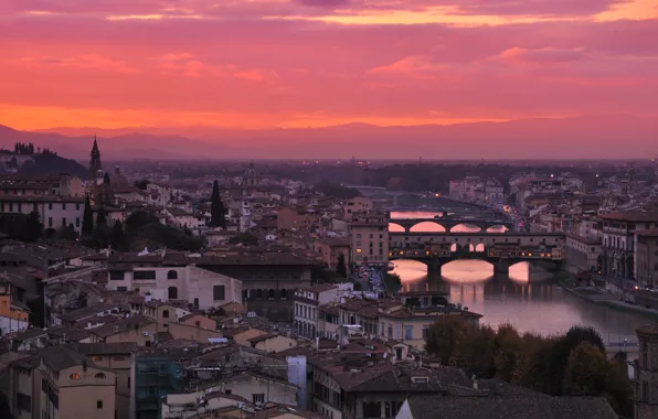 River, Italy, glow, Florence, Old Bridge, Arno