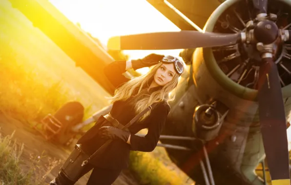 Girl, Glasses, Plane