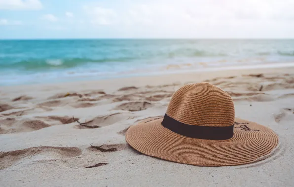 Sand, sea, wave, beach, summer, hat, summer, beach