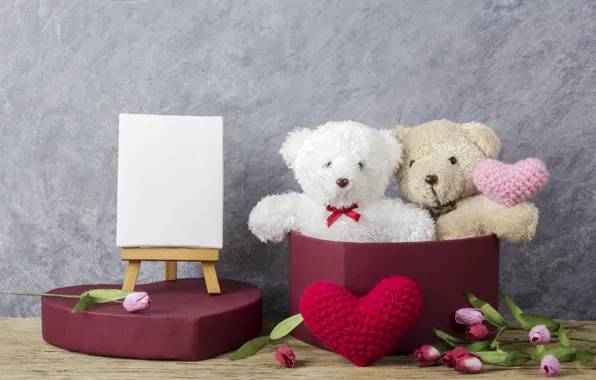Picture love, flowers, gift, toy, heart, bear, tulips, love