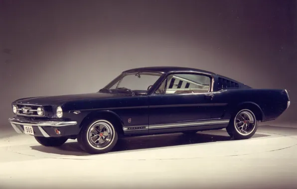 Blue, retro, mustang, ford, muscle, 1966, fastback