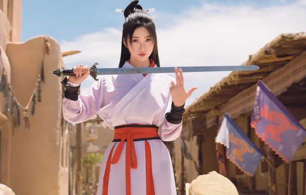 Picture women, sword, model, Nian Nian, Asian, cosplay