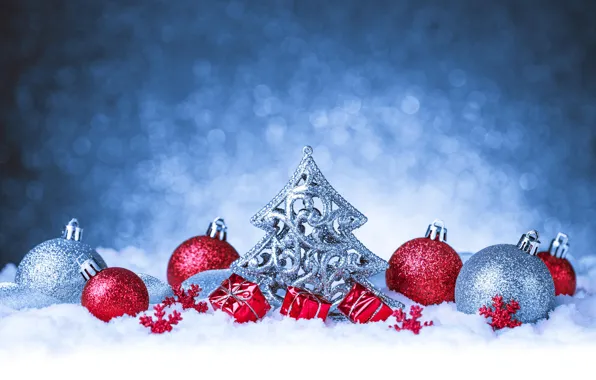 Balls, snow, background, balls, Christmas, New year, tinsel, herringbone