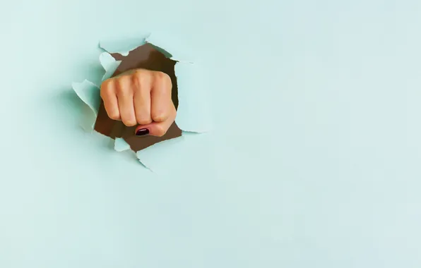 Woman, hand, paper, fist