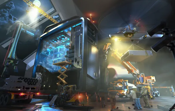Work, crane, unit, installation, Work Station