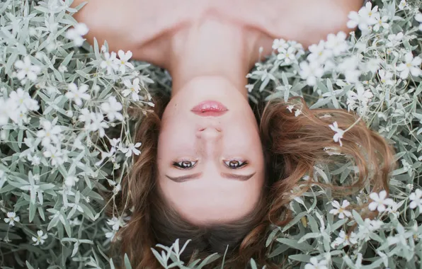 Picture look, girl, flowers, face, hair, shoulders, Alice Chutkiewicz