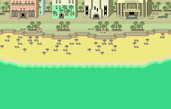 Sand, Sea, Beach, The city, Building, Art, Pixels