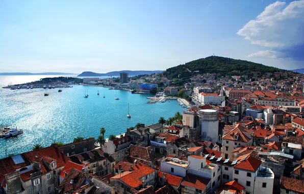 Picture sea, coast, home, Bay, yachts, Croatia, Split