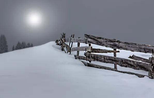 Picture snow, night, the fence
