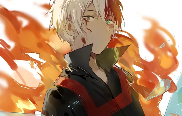 Look, glass, fragments, fire, guy, Boku No Hero Academy, Todoroki Shoto, My Hero Academy