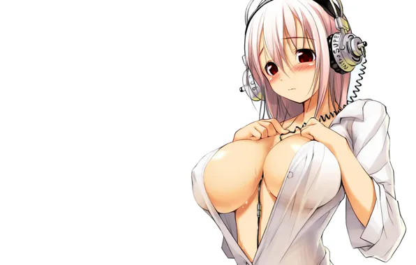 Look, girl, headphones, Tits, milking