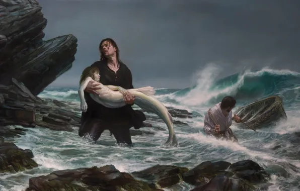 Sea, storm, mermaid, picture, fishermen, Donato Giancola