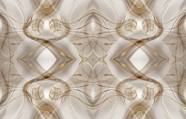 White, gold, design, art, silk, fractal