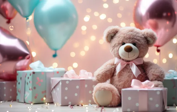 Balls, lights, balloons, holiday, gift, balls, toy, bear