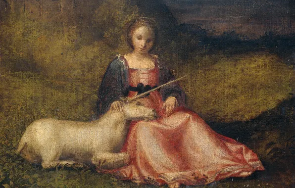 Oil, picture, canvas, mythology, unknown artist, 1510, The Girl with the Unicorn