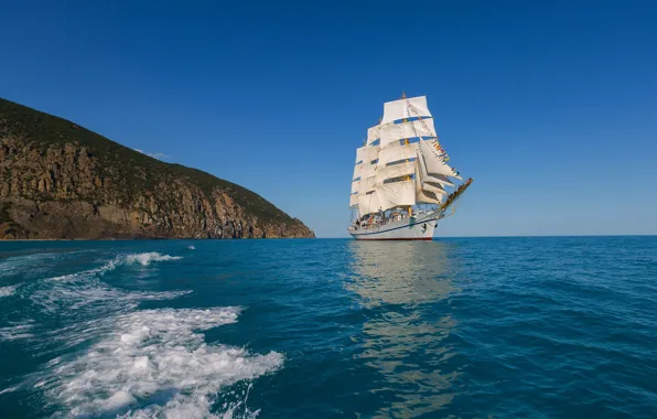 Picture sea, sailboat, The black sea, Sergey Titov, training three - masted frigate, Frigate Chersonesos