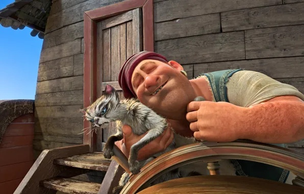 Cinema, animation, sea, ocean, pirate, nothing, wood, cat