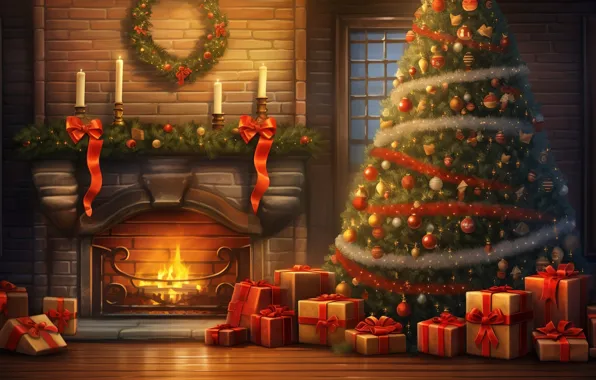 Decoration, room, gift, balls, tree, new year, interior, Christmas