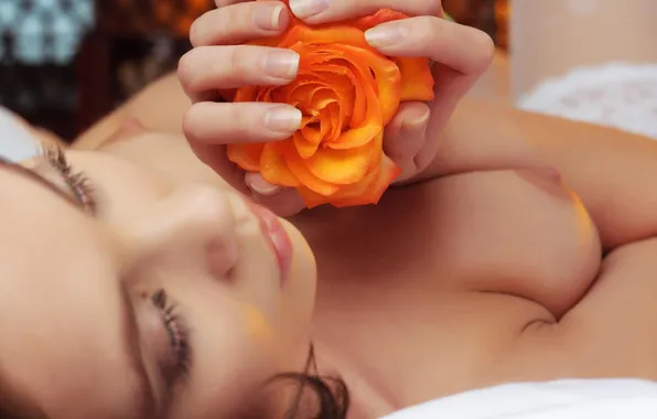 Chest, girl, flowers