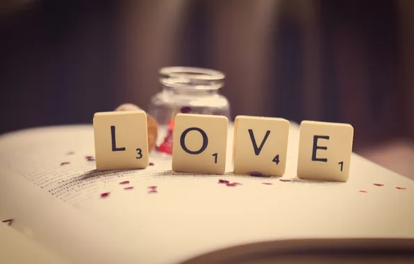 Macro, love, letters, figures, book, love, the word, page