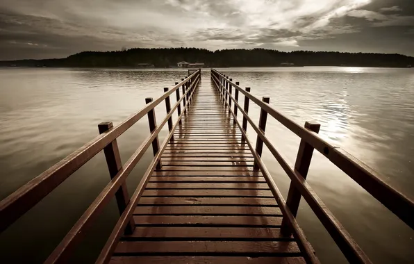 Landscape, bridge, lake