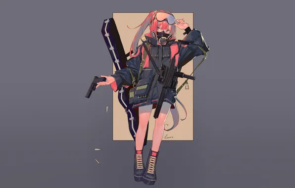 Wallpaper girl, weapons, background, anime, art, jacket