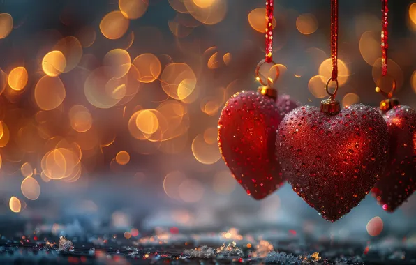 Drops, light, love, holiday, heart, heart, hearts, red