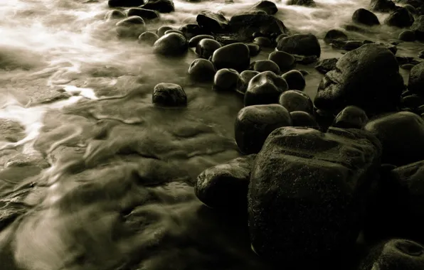 Water, stones, grey