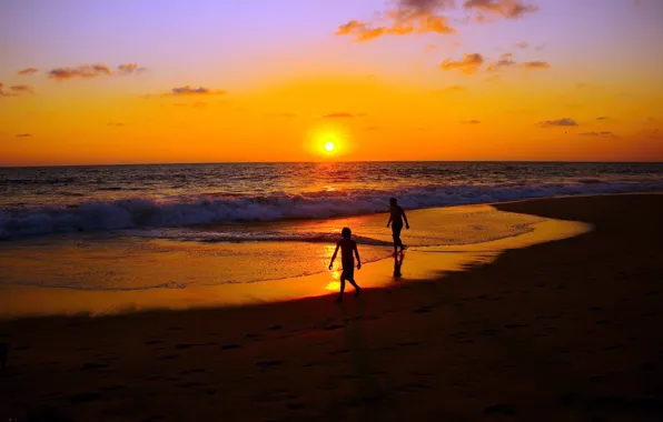 Picture SEA, HORIZON, The OCEAN, The SKY, SAND, The SUN, CLOUDS, SURF