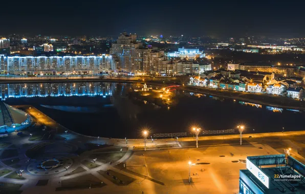 Night, height, backlight, old town, Belarus, Minsk, Belarus, timelapse