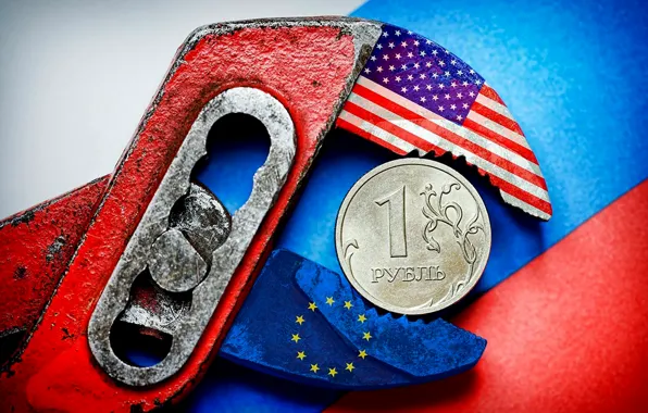 Picture flag, Russia, Europe, USA, the ruble, sanctions