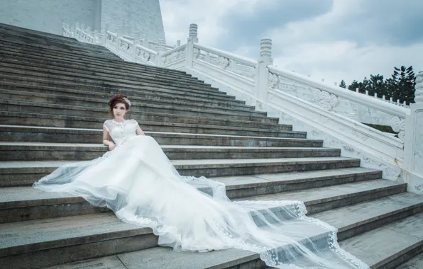 Girl, steps, the bride, wedding