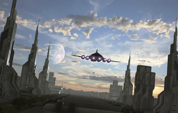The sky, tree, planet, tower, flight, airport