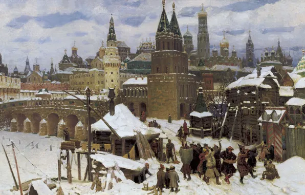 Canvas, 1901, Moscow of the late XVII century, Apollinary VASNETSOV, (1856-1933), All saints stone bridge