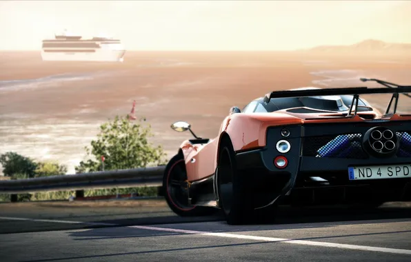 Sunset, The evening, The game, Orange, Need for Speed, Supercar, Wallpapers, Hot Pursuit