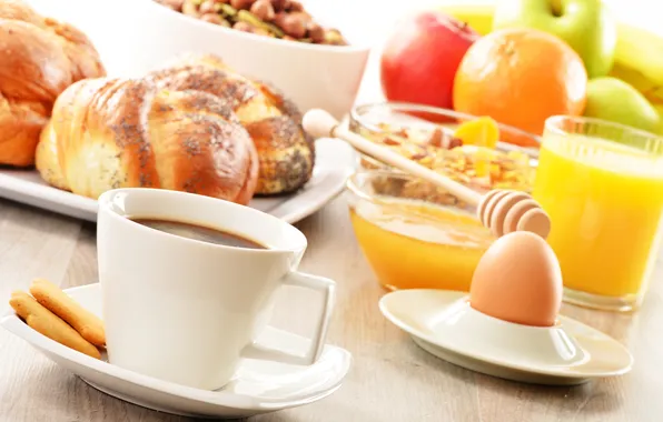 Picture egg, coffee, Breakfast, juice, juice, rolls, eggs, coffee